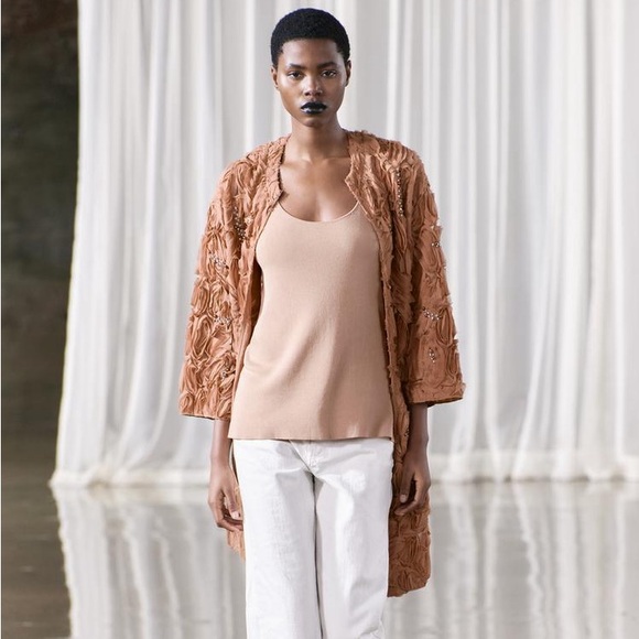 ZARA STRUCTURED PEARL BEADING COAT - Picture 2 of 11